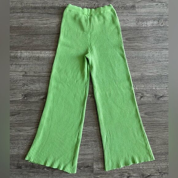 Lovers and Friends Medium Inca Pant Green Travel Flare Ribbed Boho Minimalist - Picture 4 of 5